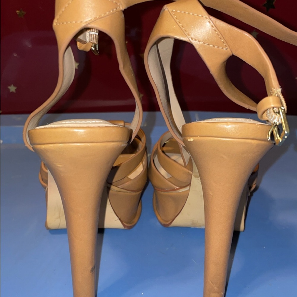 ALDO Tan Leather Woven-Strap High Heel Sandals - Picture 3 of 6